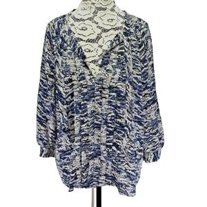 Joie 100% Silk Top Womens Medium Split V Neck Pleated Boho Office Lightweight